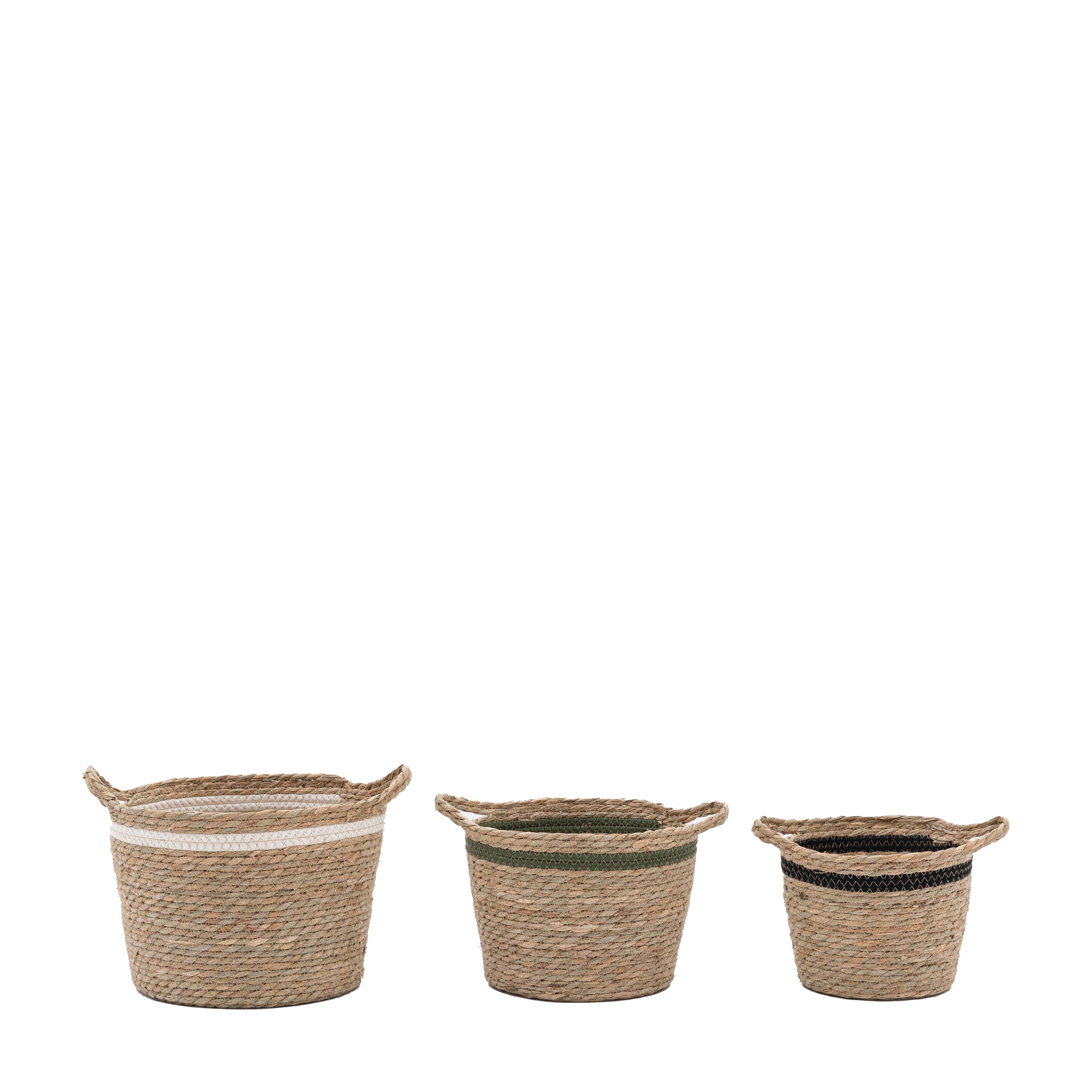 Set of 3 Storage Basket Black White Olive Stripe Nest